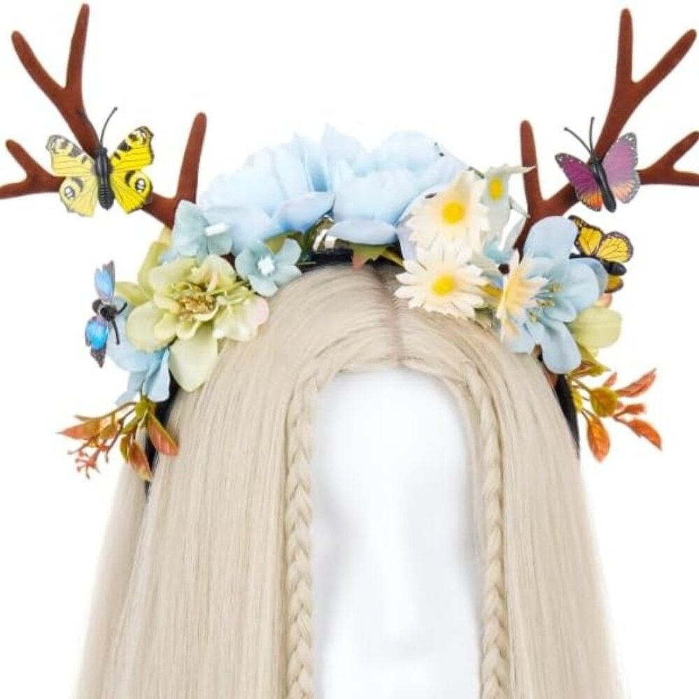 Deer Antlers Headband Flower Crowns Woodland Forest Fairy Reindeer Headpiece Cos